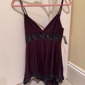 Purple Sleeveless shirt with Embroidered Trim